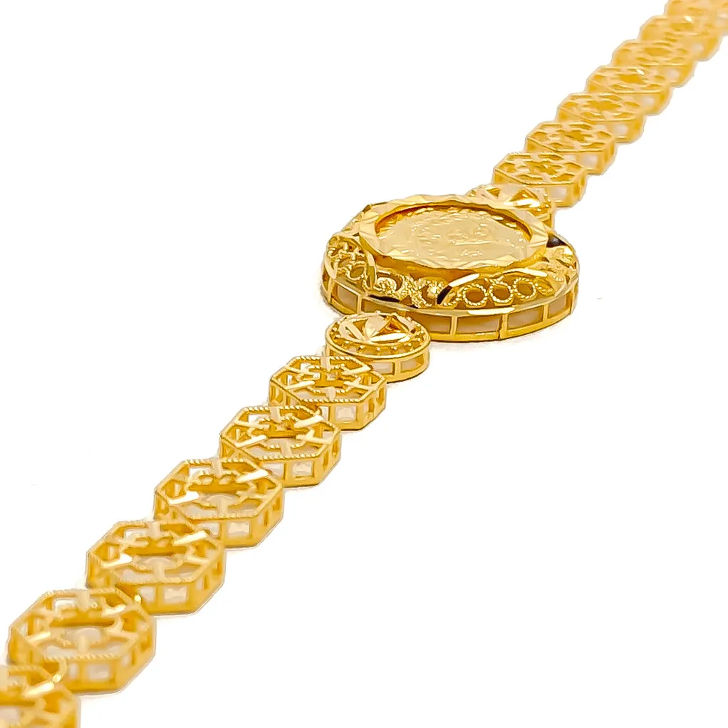 Embellished Floral Vine 21k Gold Bracelet