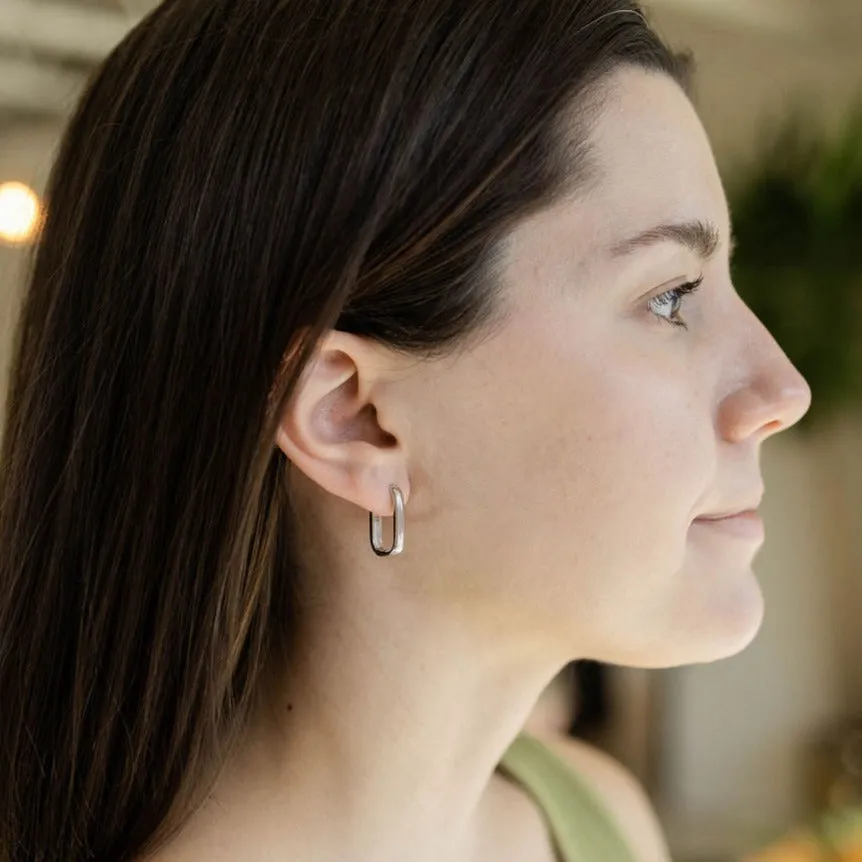 Emma Elongated Hoop Earrings in Silver