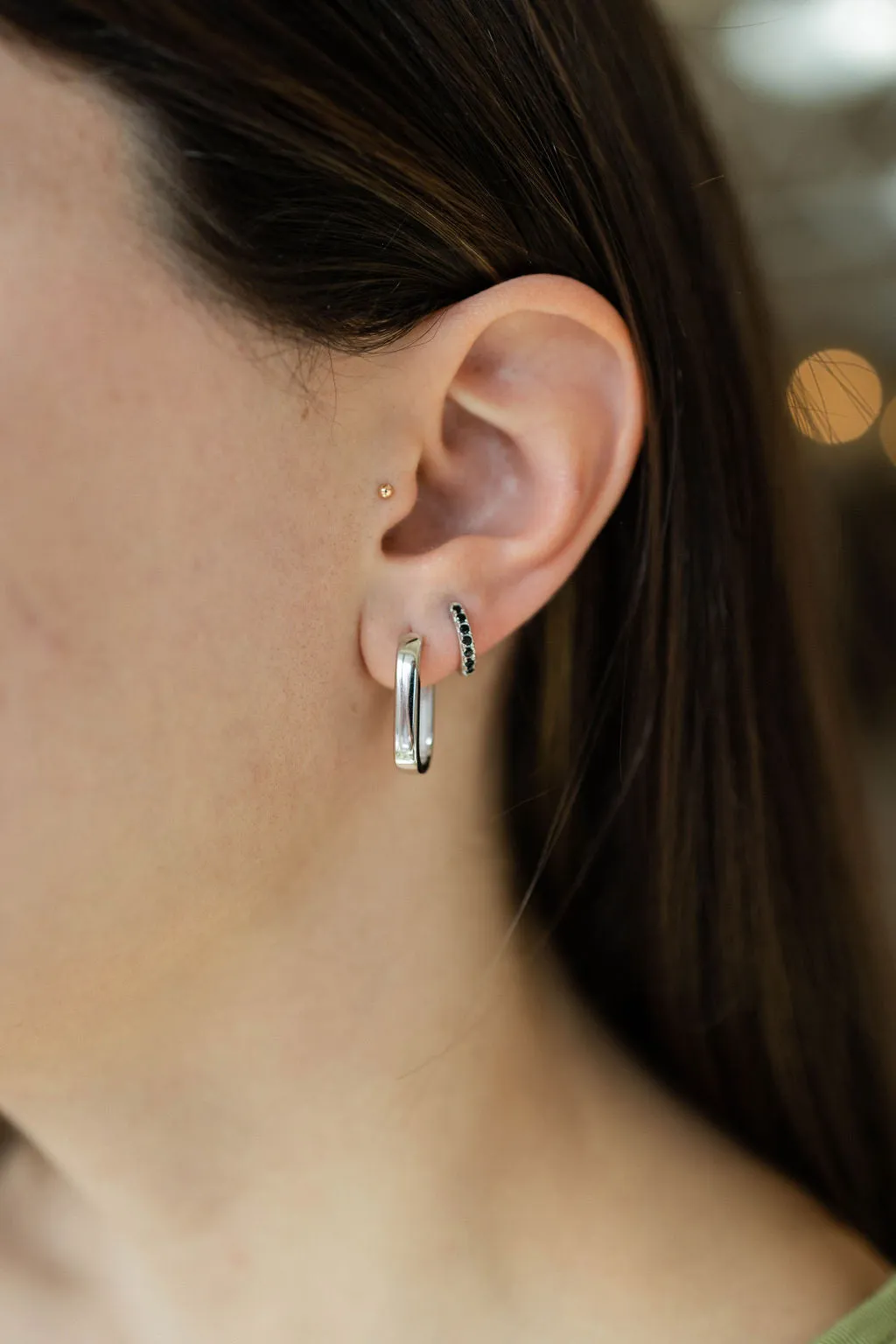 Emma Elongated Hoop Earrings in Silver