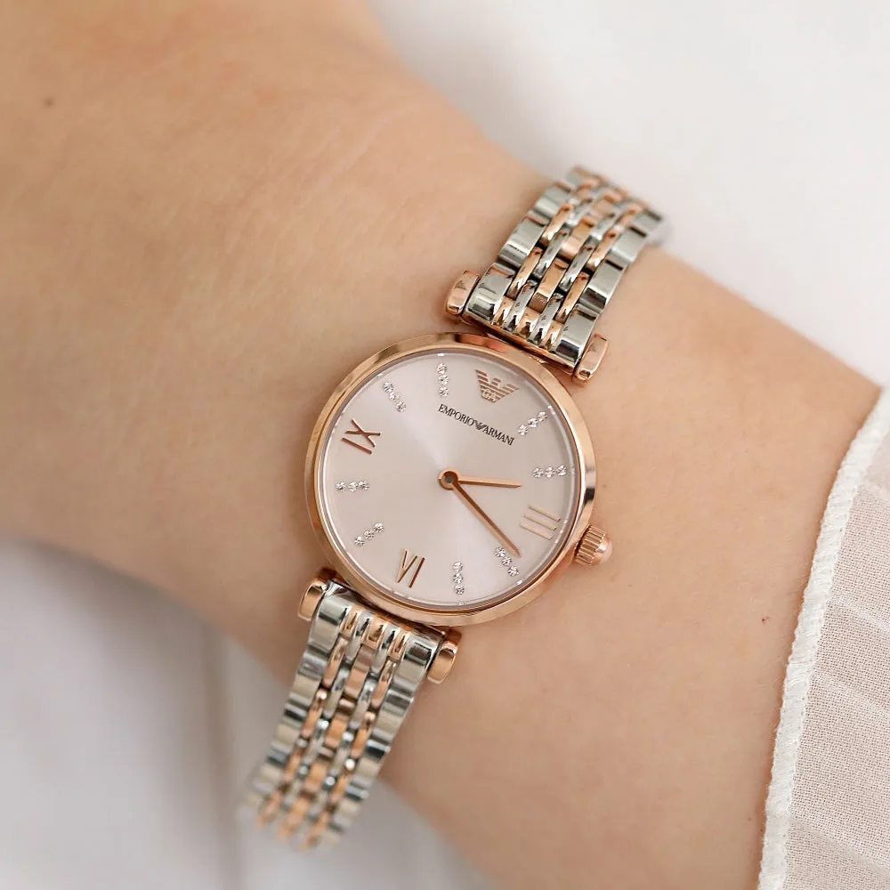 Emporio Armani Women's Gianni T-Bar  Rose-Gold Stainless-Steel Quartz Dress Watch