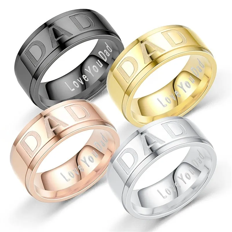 Engraved Love You Dad Titanium Steel Ring DAD Ring Father Gift Men Jewelry