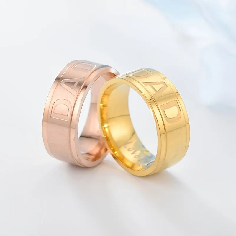 Engraved Love You Dad Titanium Steel Ring DAD Ring Father Gift Men Jewelry