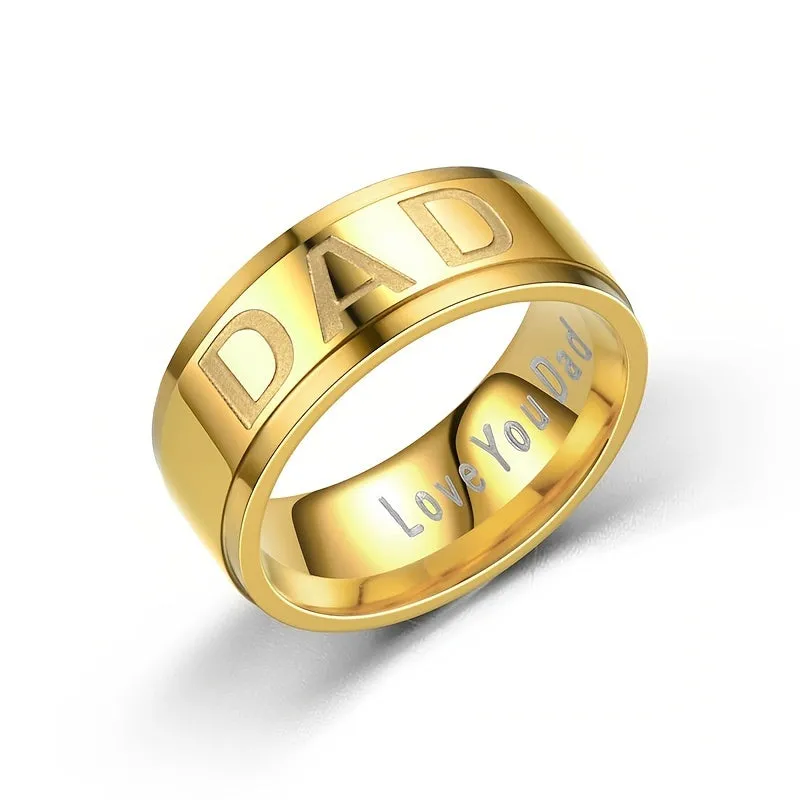 Engraved Love You Dad Titanium Steel Ring DAD Ring Father Gift Men Jewelry