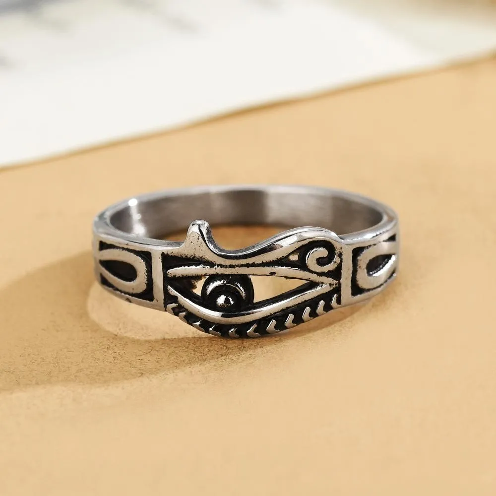 European And American Personality Retro Eye Of Horus Men's Titanium Steel Ring