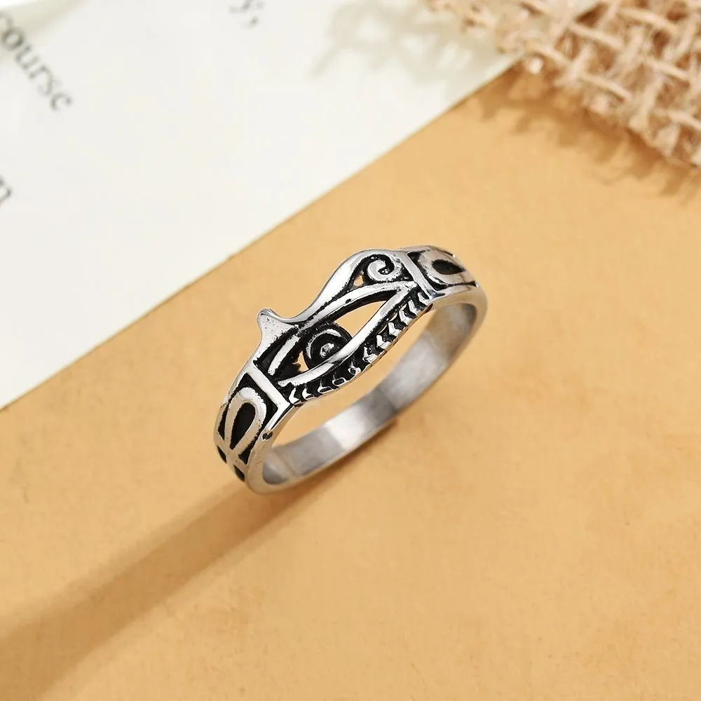 European And American Personality Retro Eye Of Horus Men's Titanium Steel Ring