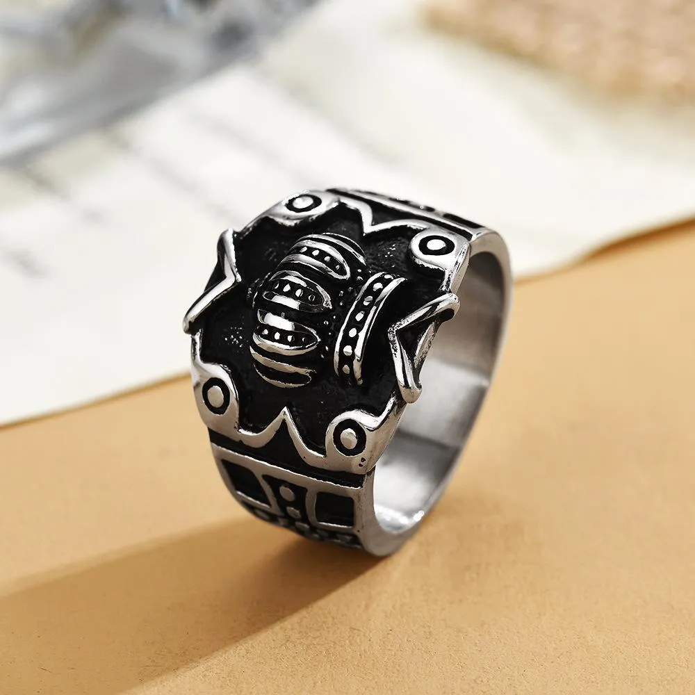 European And American Titanium Steel Crown Ring Retro Trendy Men's Personality Punk Stainless Steel Cross Crown Ring Factory Direct Supply