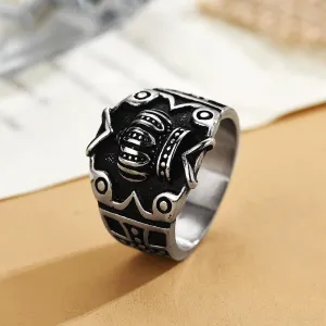 European And American Titanium Steel Crown Ring Retro Trendy Men's Personality Punk Stainless Steel Cross Crown Ring Factory Direct Supply