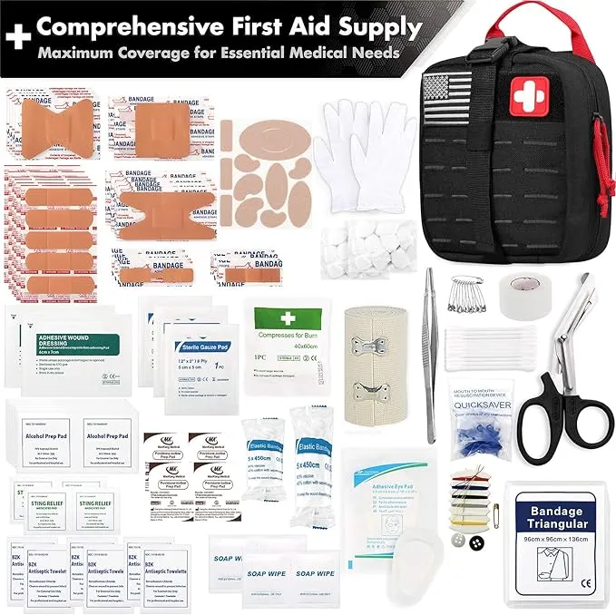 Everlit Survival Upgraded Survival First Aid Kit Emergency Gear Trauma Kit with 1000D Nylon Laser Cut Tactical EMT Pouch for Outdoor, Camping, Hunting, Hiking, Earthquake, Home, Office