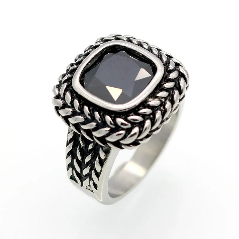 Fashion AAA Zircon Jewelry Titanium Steel Size 6 to 12 Male Or Female Black Sapphire Antique Rings Men/Women Finger Ring