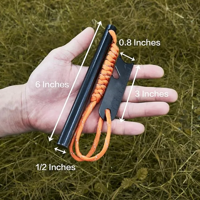 Ferro Rods 1/2 inch x 6 inch, Premium Ferro Rod Fire Starter Survival Tool, Flint and Steel Fire Starter Kit, 20,000  Strikes, Large and Thick Ferro Rod with Paracord & Multi-Tool Striker.