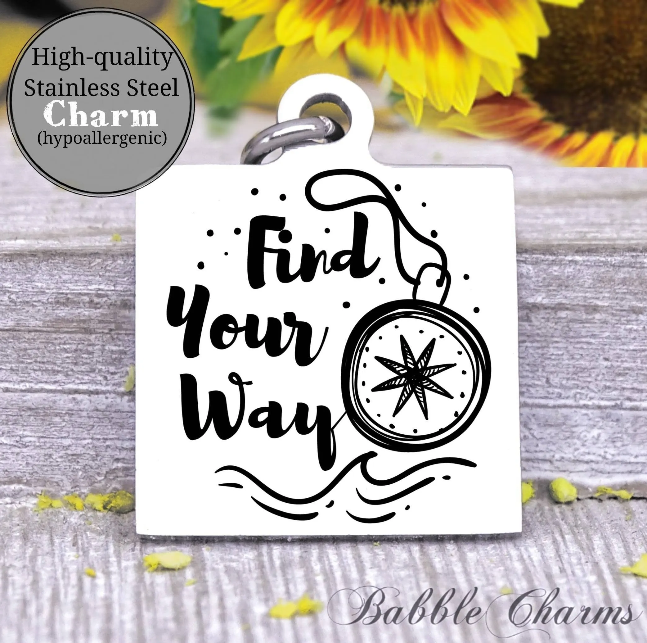 Find your way, adventure, adventure charm, exploring charm, Steel charm 20mm very high quality..Perfect for DIY projects