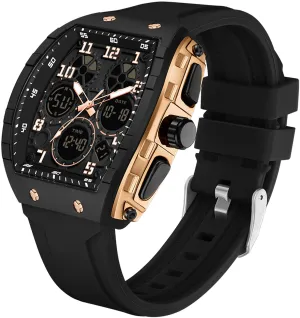 Findtime Designer Watches for Men Unique Rectangle Dial White Wristwatch with Digital Analog Dual Time Display  Punk Cool Design -6157