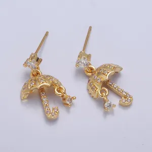 Flying Umbrella Gold Earring Dangle Stud T-400
