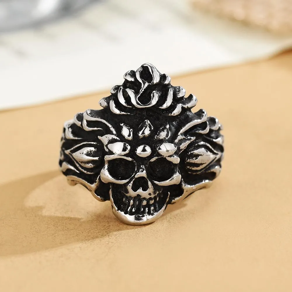 Foreign Trade European And American Retro Men's Titanium Steel Ring Skull Trendy Men's Personality Punk Aggressive Stainless Steel Ring