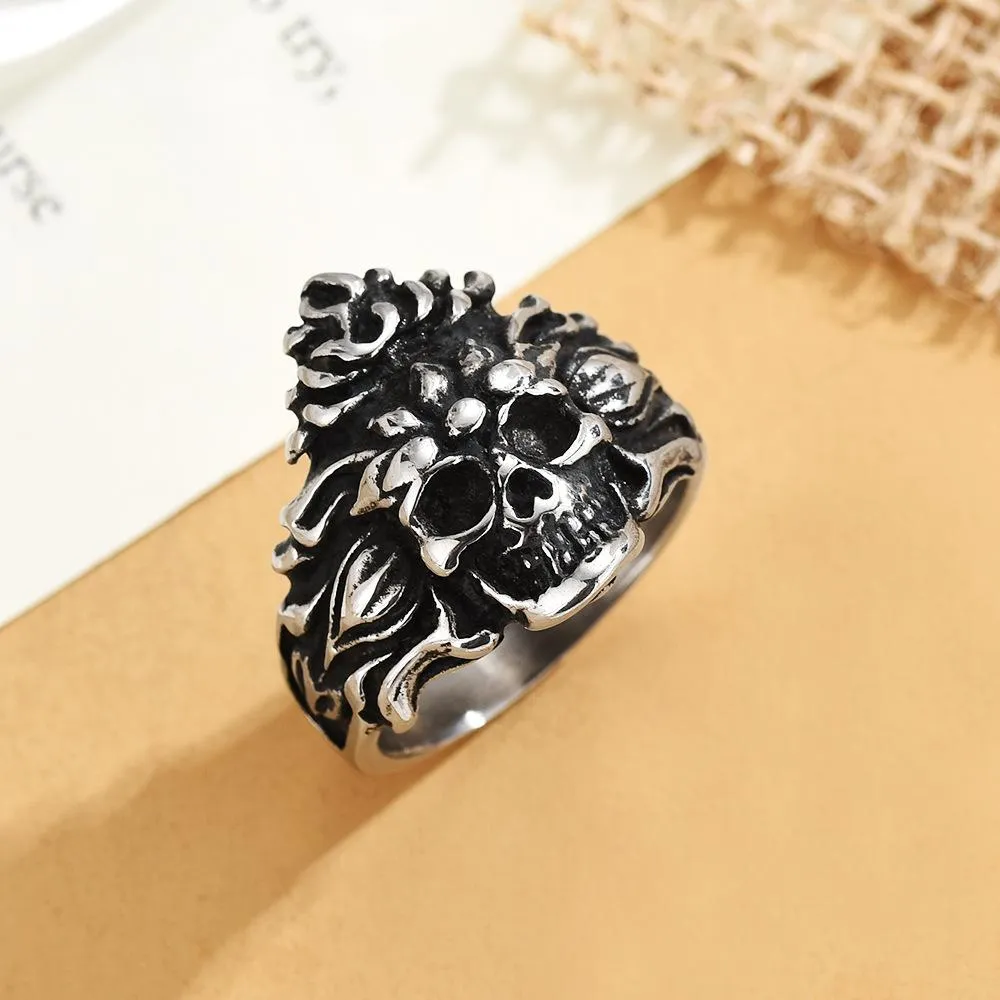 Foreign Trade European And American Retro Men's Titanium Steel Ring Skull Trendy Men's Personality Punk Aggressive Stainless Steel Ring