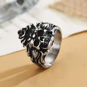 Foreign Trade European And American Retro Men's Titanium Steel Ring Skull Trendy Men's Personality Punk Aggressive Stainless Steel Ring