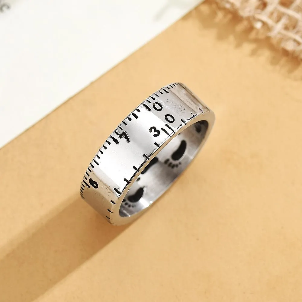 Foreign Trade Jewelry Wholesale Personality Retro Ruler Men's Titanium Steel Ring Factory Direct Sales