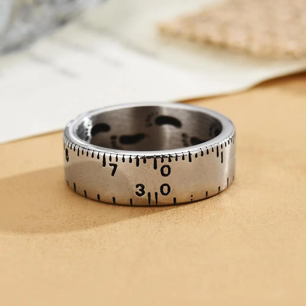 Foreign Trade Jewelry Wholesale Personality Retro Ruler Men's Titanium Steel Ring Factory Direct Sales