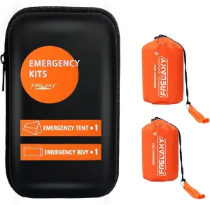 Frelaxy Emergency Tent Emergency Sleeping Bag Set, Survival Shelter & Emergency Bivy with Whistles, Paracord, Storage Pouches, and EVA Case, Perfect for Survival Kits