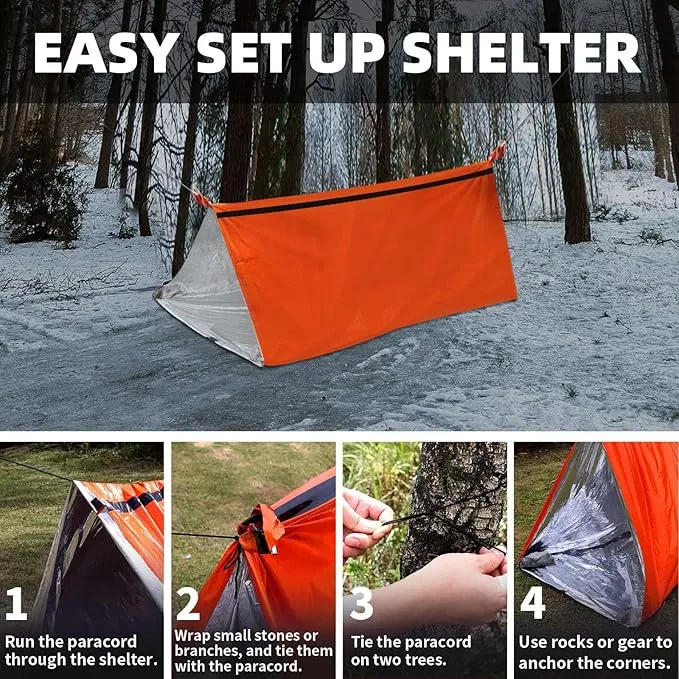 Frelaxy Emergency Tent Emergency Sleeping Bag Set, Survival Shelter & Emergency Bivy with Whistles, Paracord, Storage Pouches, and EVA Case, Perfect for Survival Kits