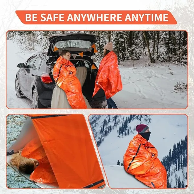 Frelaxy Emergency Tent Emergency Sleeping Bag Set, Survival Shelter & Emergency Bivy with Whistles, Paracord, Storage Pouches, and EVA Case, Perfect for Survival Kits
