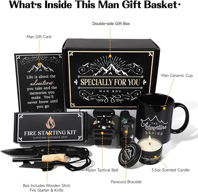 Gifts Set for Men,Dad Gift Box Dad Gifts from Son Daughter, Fathers Day Box for Son Dad Brother in Law Boyfriend Husband Young Man Adult Guy, Cool Camping Ourdoor Survival Kit