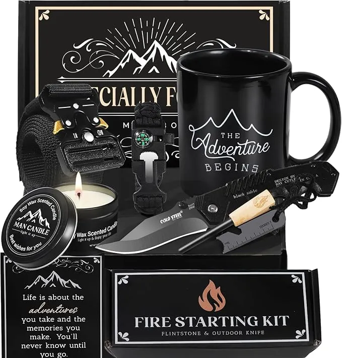 Gifts Set for Men,Dad Gift Box Dad Gifts from Son Daughter, Fathers Day Box for Son Dad Brother in Law Boyfriend Husband Young Man Adult Guy, Cool Camping Ourdoor Survival Kit