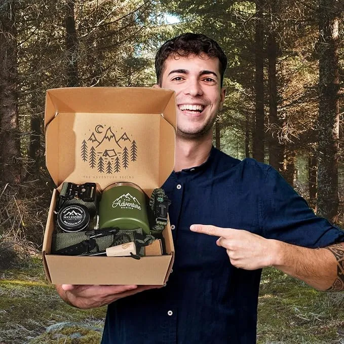 Gifts Set for Men,Dad Gift Box Dad Gifts from Son Daughter,Gift for Father's Day Birthday Tumbler Mug Gift Box Basket, Cool Camping Ourdoor Survival Kit for Son Dad in Law Husband