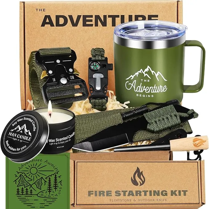 Gifts Set for Men,Dad Gift Box Dad Gifts from Son Daughter,Gift for Father's Day Birthday Tumbler Mug Gift Box Basket, Cool Camping Ourdoor Survival Kit for Son Dad in Law Husband