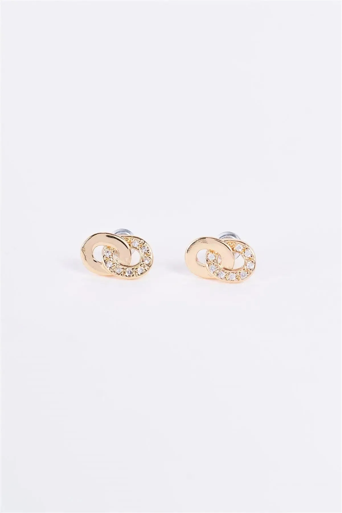 Gold & Rhinestone Incrusted Linked Hoop Stud Earrings