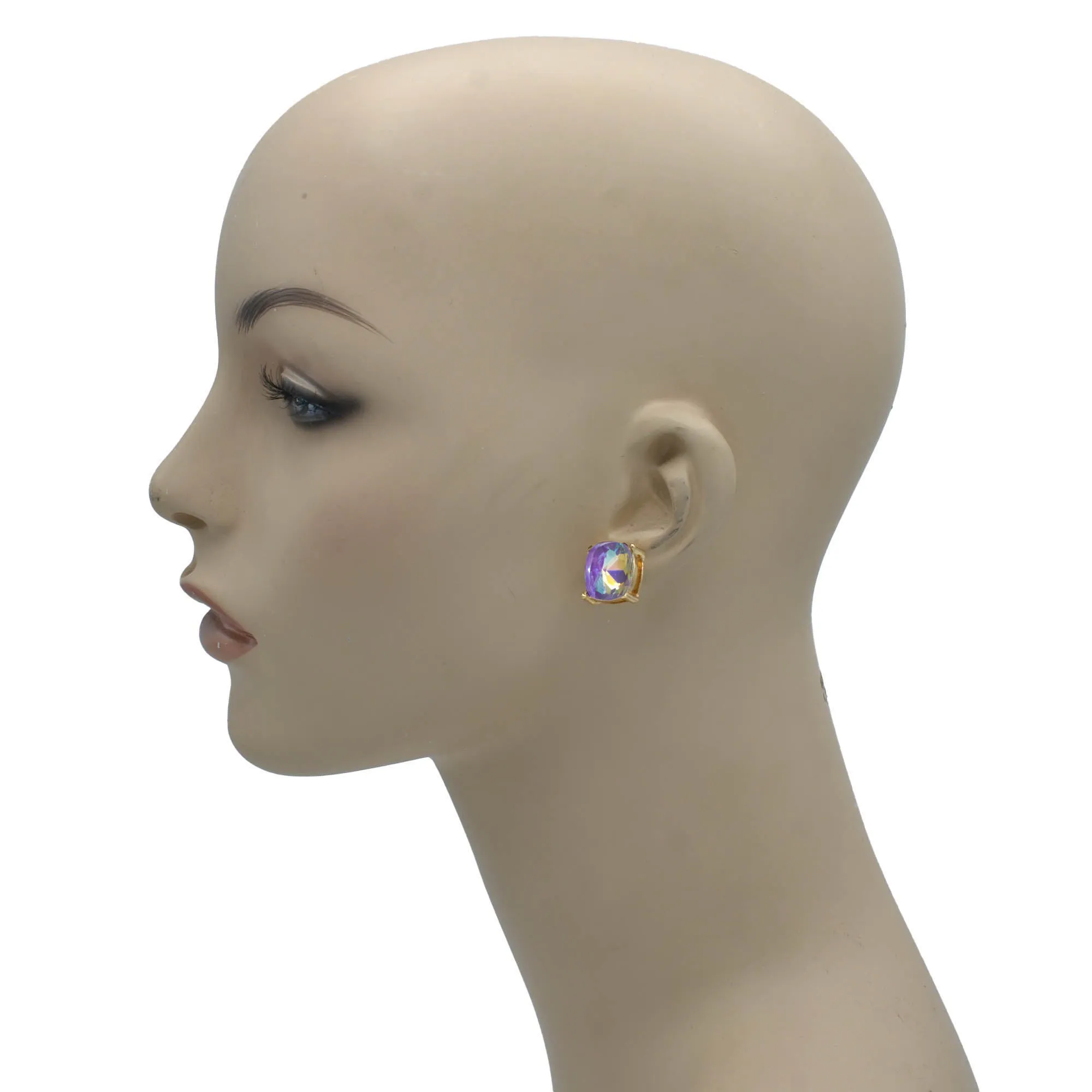 GOLD AND PURPLE SQUARE STUD EARRINGS #HNE90740PUR (GF9)