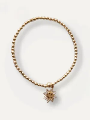 Gold Bobble Bracelet - Gold & Crystal Happy Sun