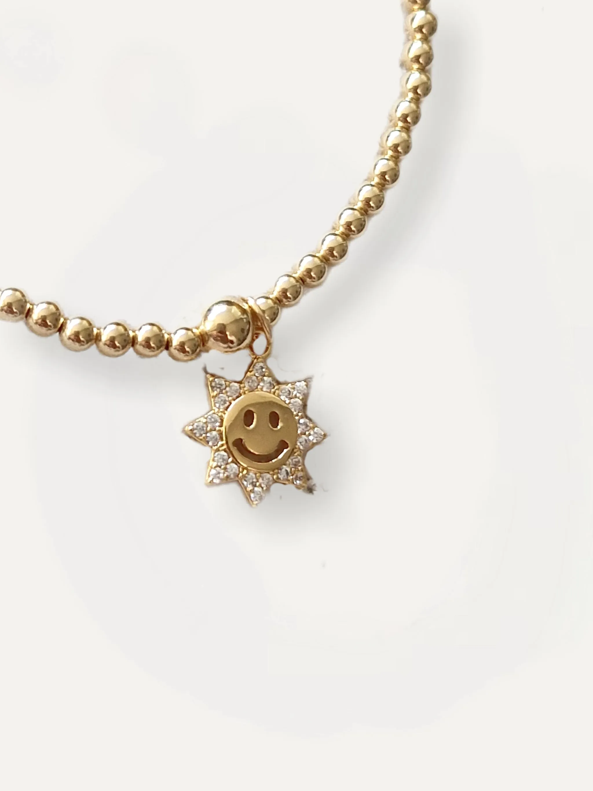 Gold Bobble Bracelet - Gold & Crystal Happy Sun