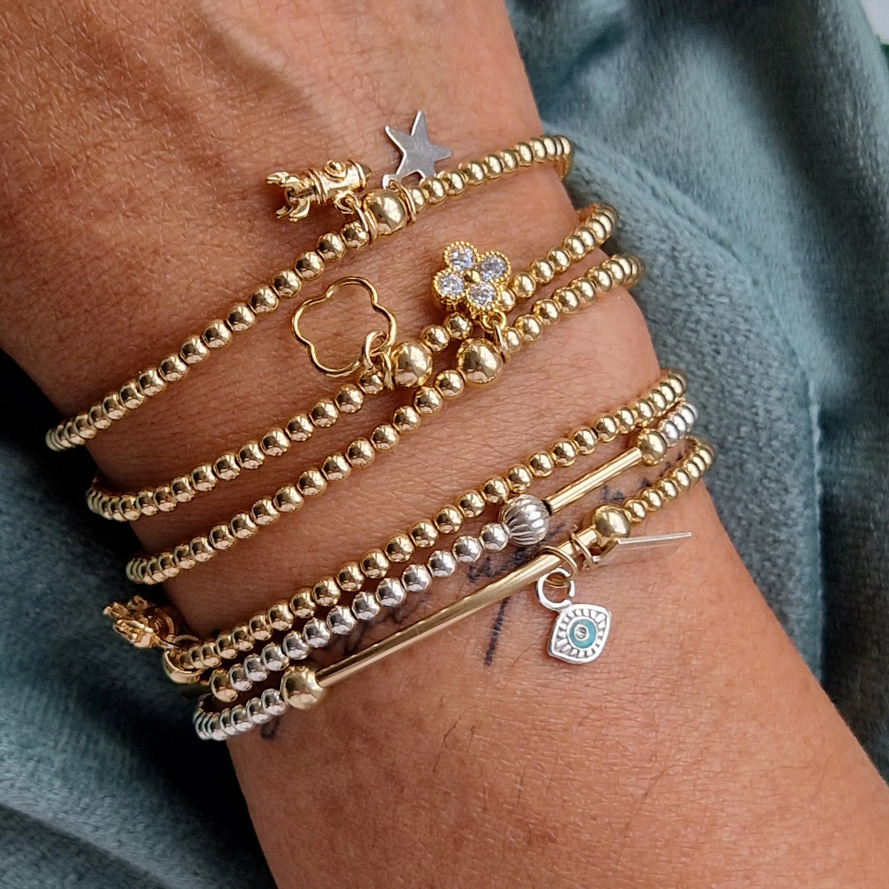 Gold Bobble Bracelet - Rocket & Star