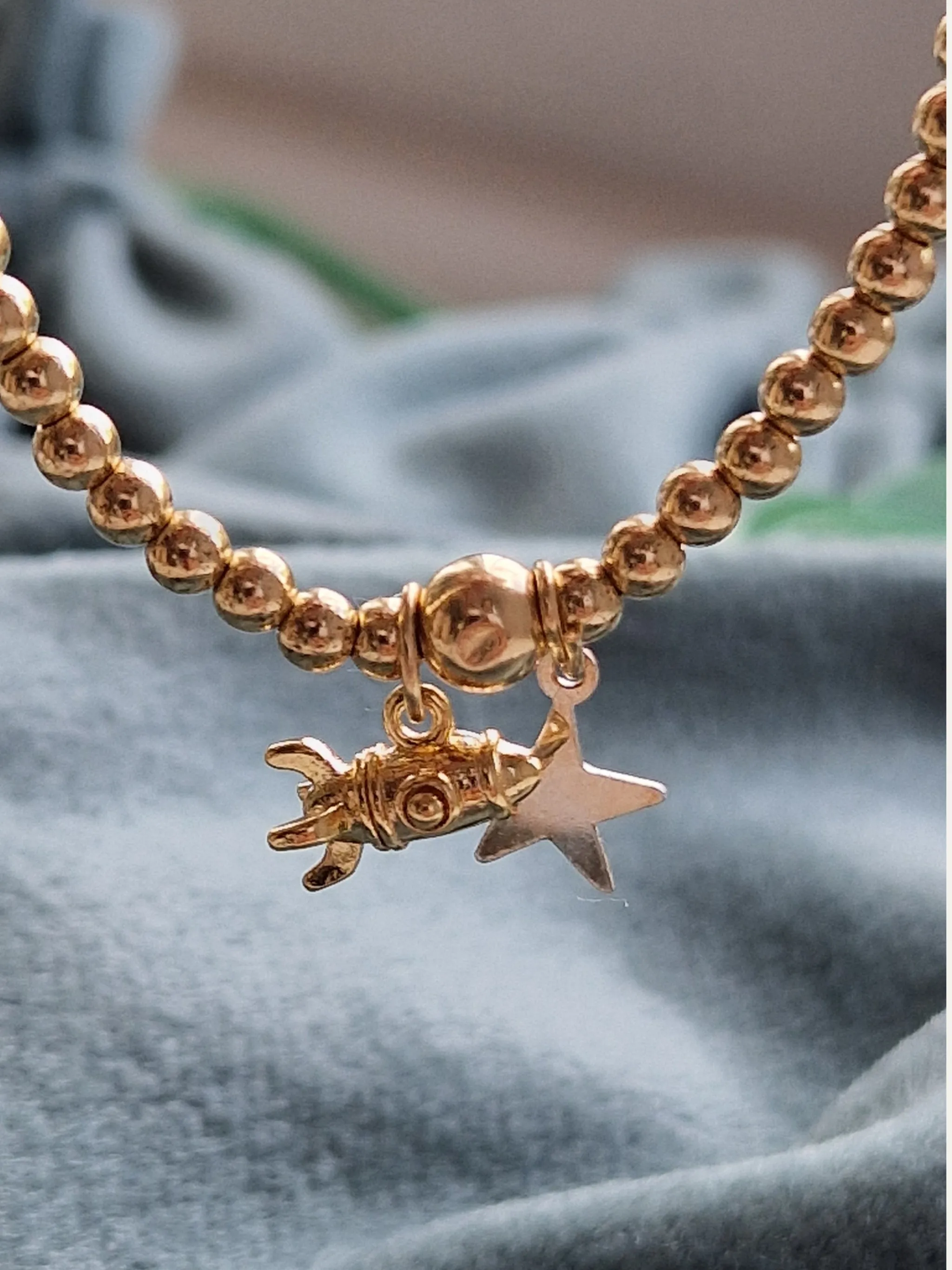 Gold Bobble Bracelet - Rocket & Star