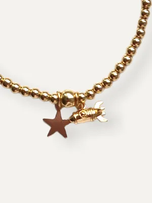 Gold Bobble Bracelet - Rocket & Star