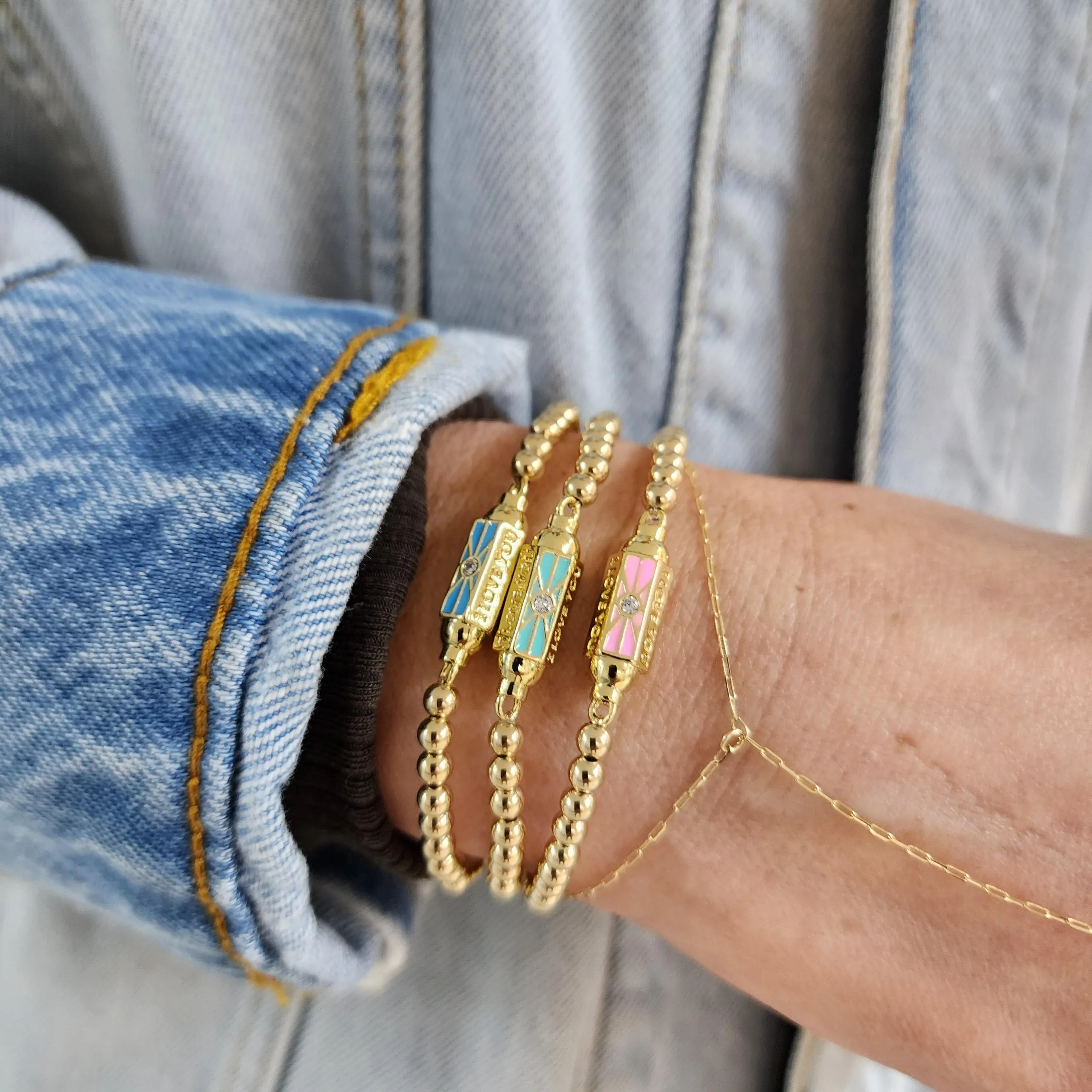 Gold-Filled Stacking Bracelet - Handcrafted Stretch Love Pendant Jewelry for Women