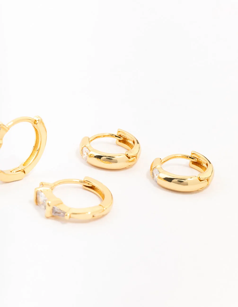 Gold Plated Brass Boho Baguette Earring 3-Pack