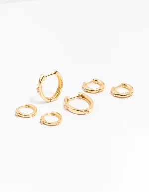 Gold Plated Brass Graduating Cubic ZIrconia Hoop Earrings