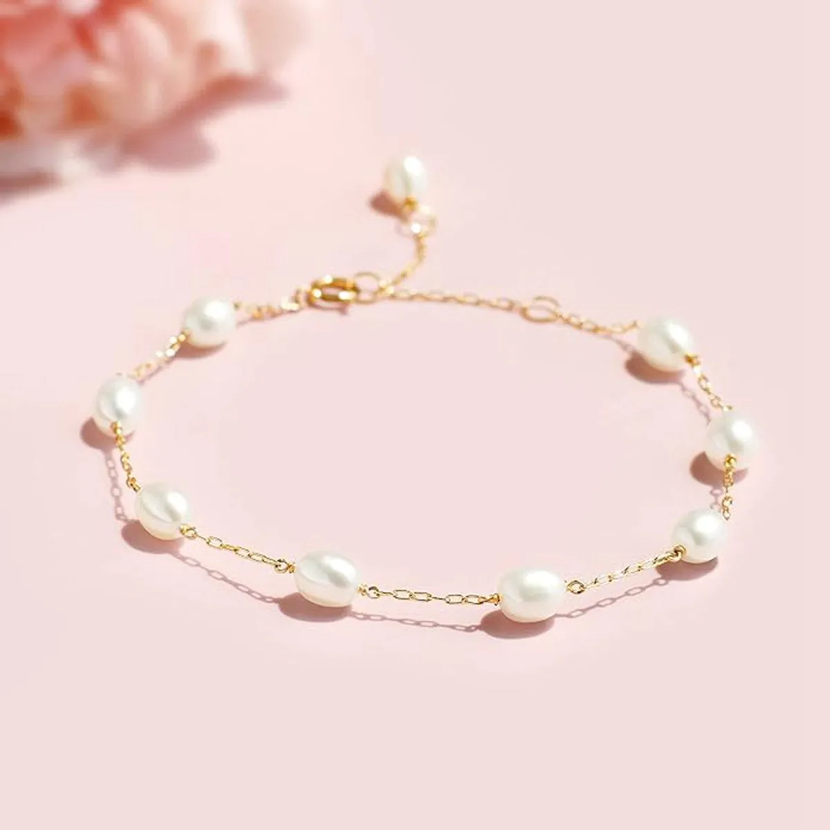 Gold Tin Cup Pearl Adjustable Bracelets