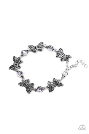 Has a WING to It - Purple - Filigree Butterfly Rhinestone Paparazzi Lobster Claw Bracelet