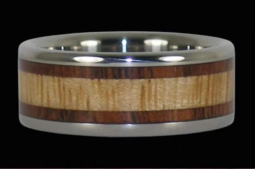 Hawaiian Koa and Mango Wood Inlay Titanium Ring