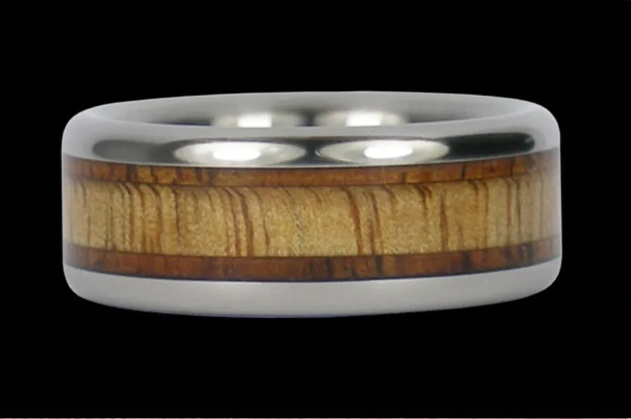 Hawaiian Koa and Mango Wood Inlay Titanium Ring