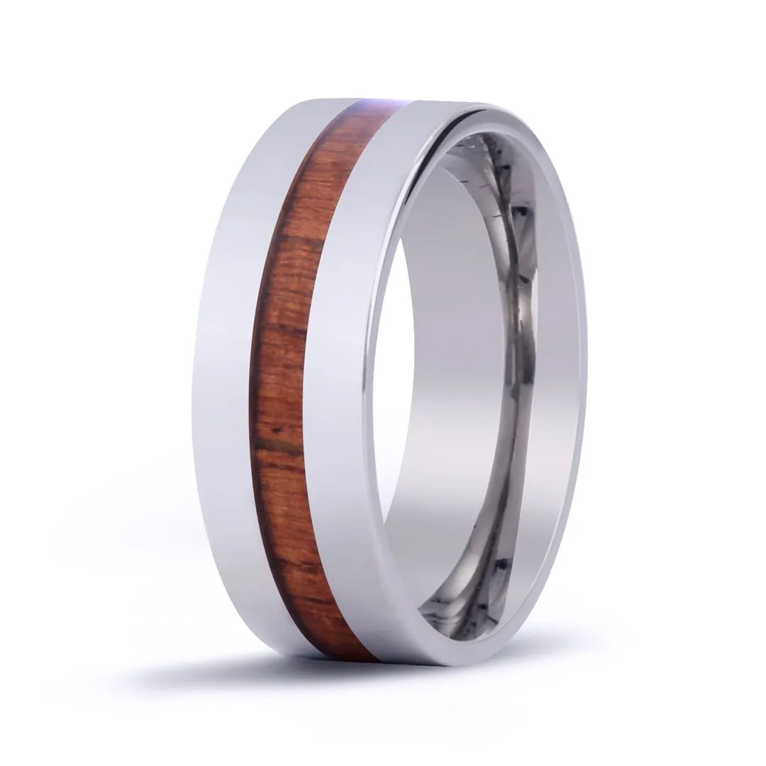 Hawaiian Koa Wood Modern Titanium Ring