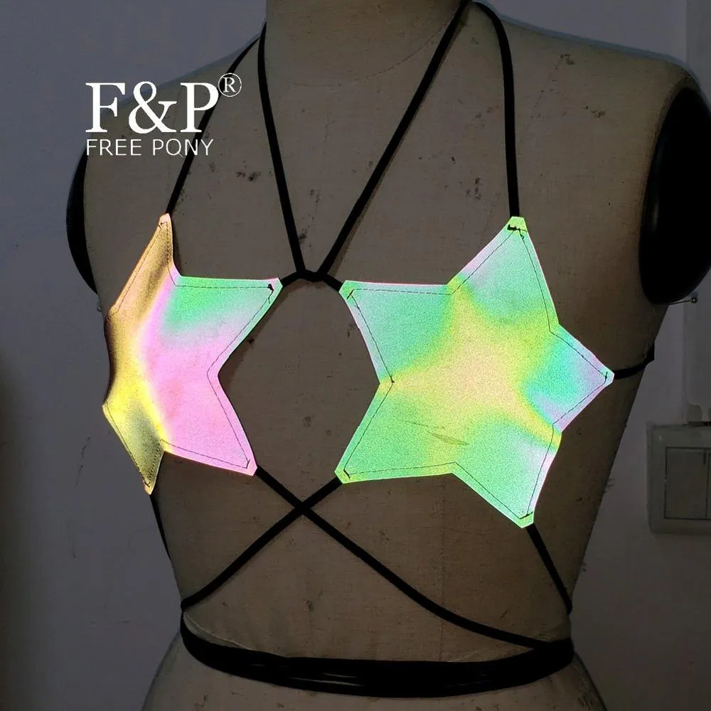 Holographic Reflective Rainbow Dancer Rave Top  Bandeau Burning Man Festival Top Carnival Costume Gogo Pole Dance Wear Clothes