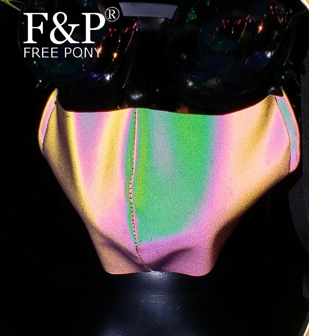 Holographic Reflective Rainbow Dancer Rave Top  Bandeau Burning Man Festival Top Carnival Costume Gogo Pole Dance Wear Clothes