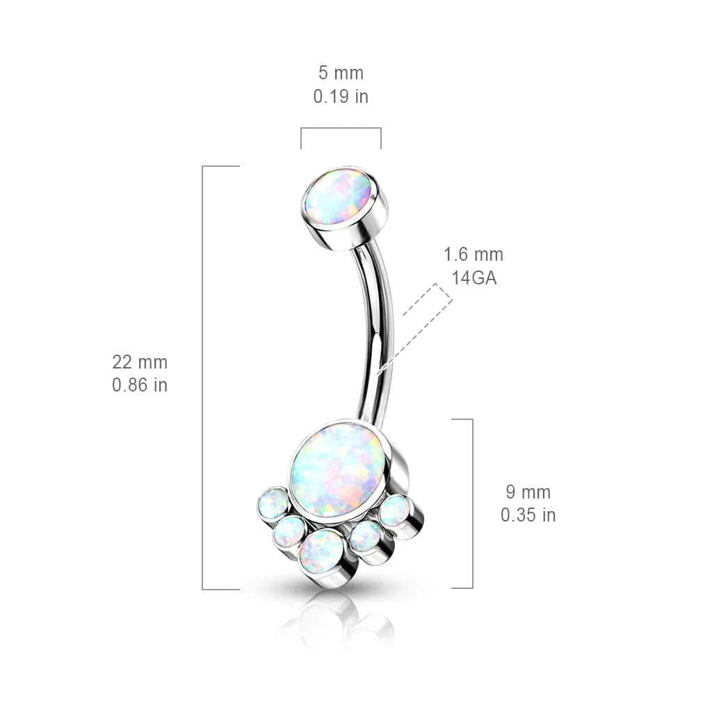 Implant Grade Titanium Internally Threaded White Opal Bezel Cluster Belly Ring
