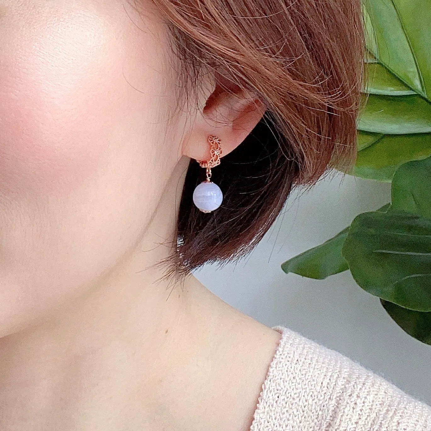 Intricate Ear Hoops with Blue Lace Agate Bead