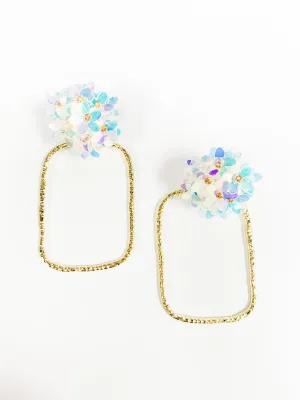 Iridescent Rectangle Flower Hoop Earrings