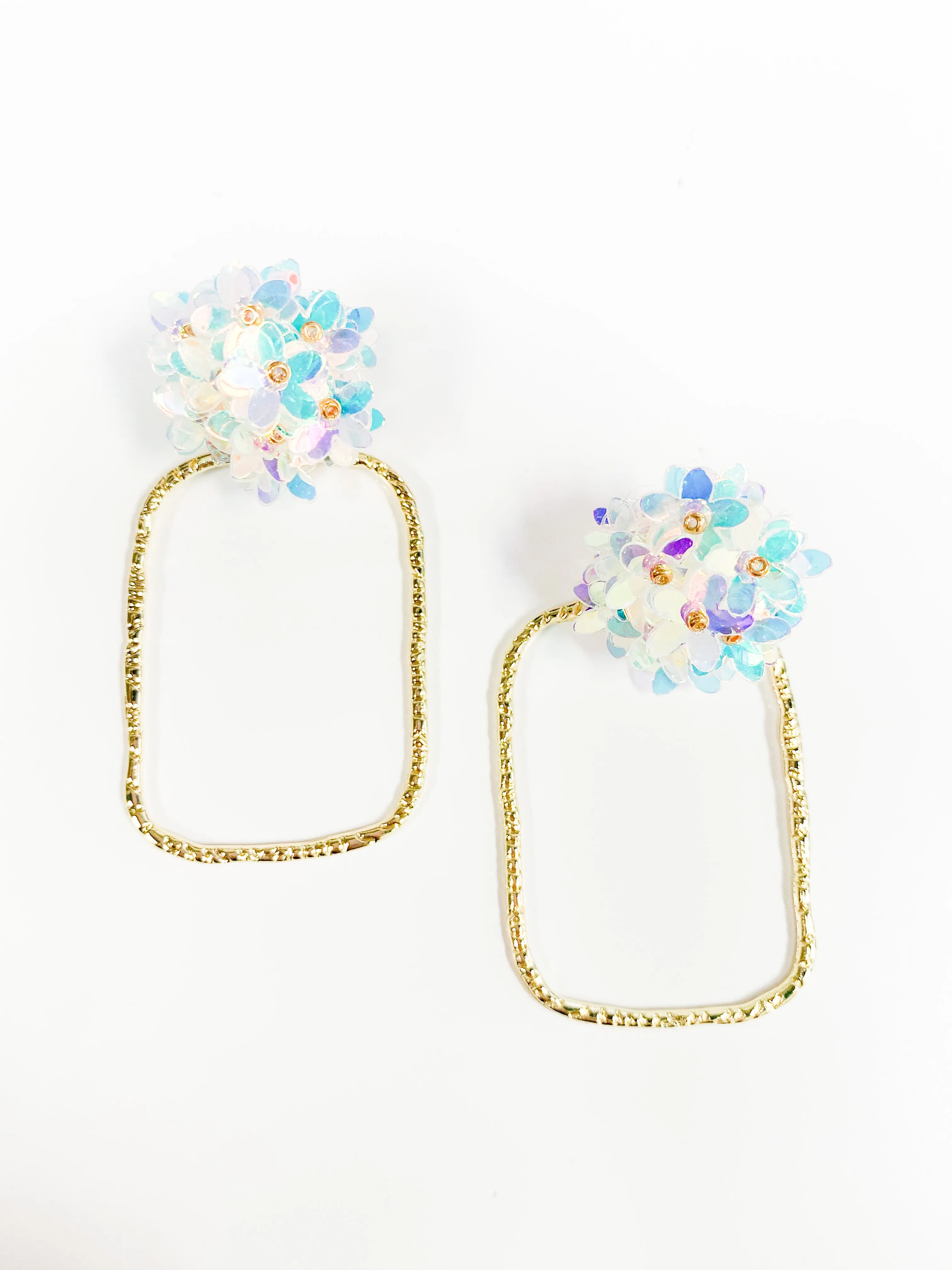 Iridescent Rectangle Flower Hoop Earrings